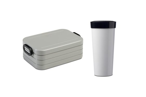 Brotdose Take a Break midi mit Becher - Silber
