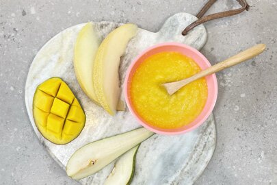 Voor je kindje: Fruithapje peer- meloen en mango