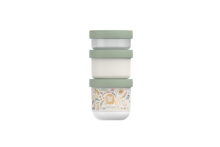 Mepal Mio Snackbox stack 3-delig Little Dutch - 550 ml - Stapel zo veel als je nodig hebt - Magnetron- en vaatwasmachinebestendig - Safari Friends