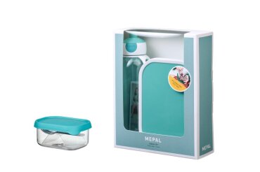 Giftset Campus (waterfles + lunchbox + fruitbox) - turquoise
